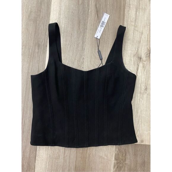 Elie Tahari NWT Corset Top, Black Ribbed Crop, Size 4, MSRP $248 - Picture 1 of 11